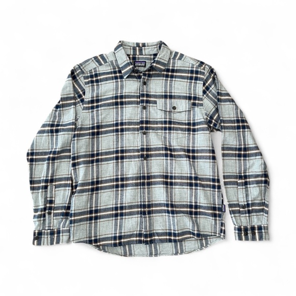 EUC - Patagonia Organic Cotton Plaid Gray  Flannel Button Up Sz M - Picture 1 of 6